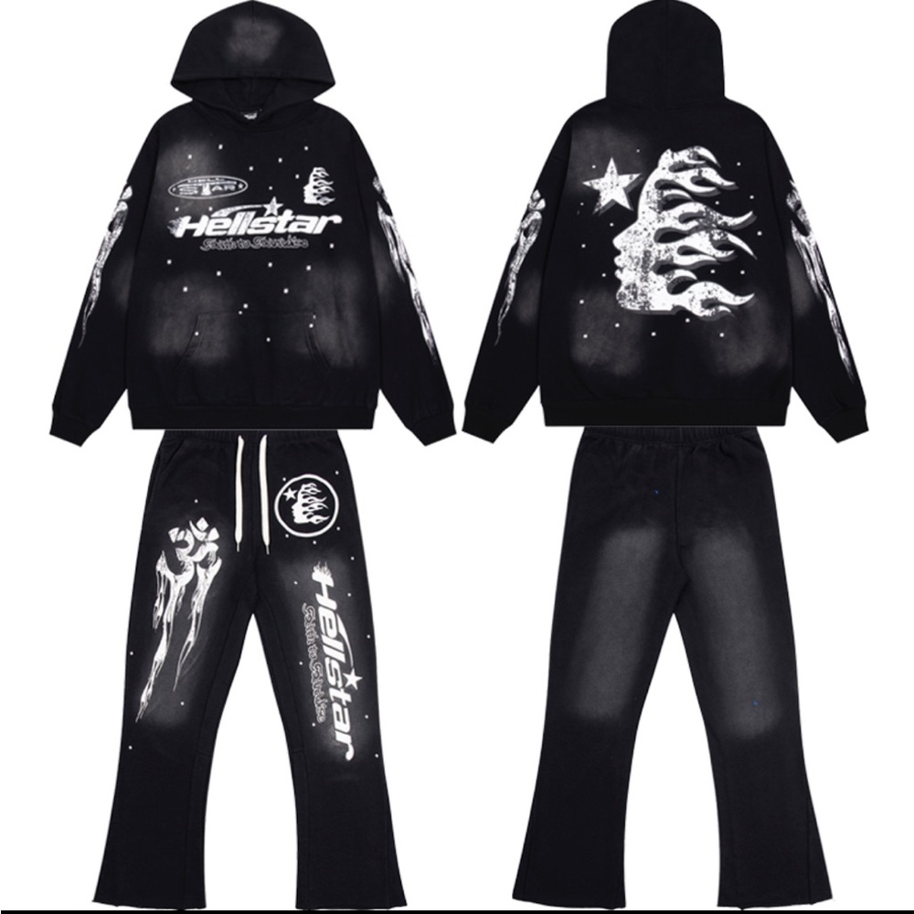 Black Graphic Hoodie and Pants Set